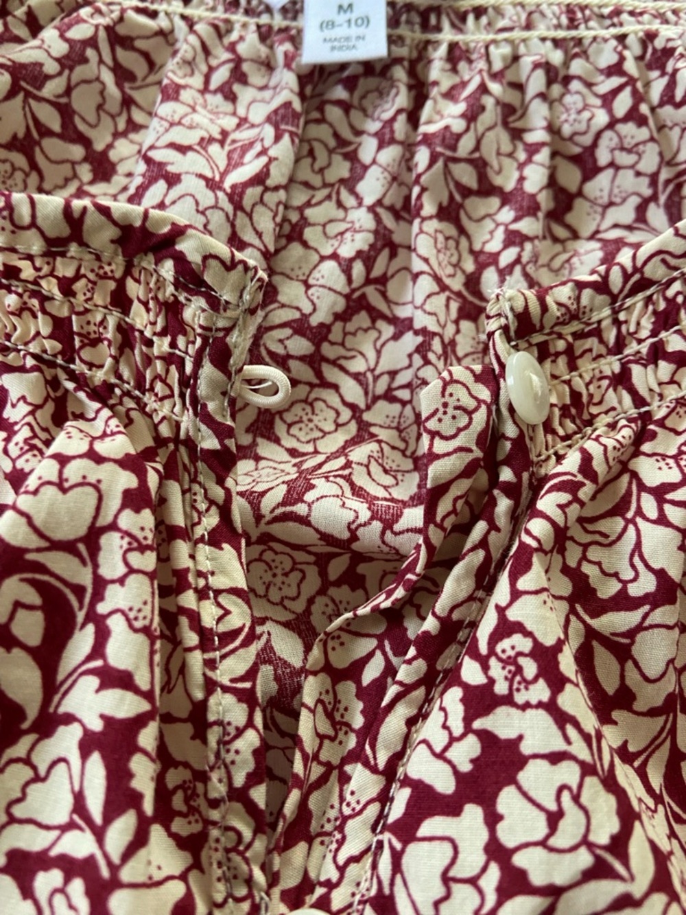 Time and Tru Burgundy and Cream Floral 3/4 Sleeve Peasant Blouse Size Medium - Picture 8 of 15